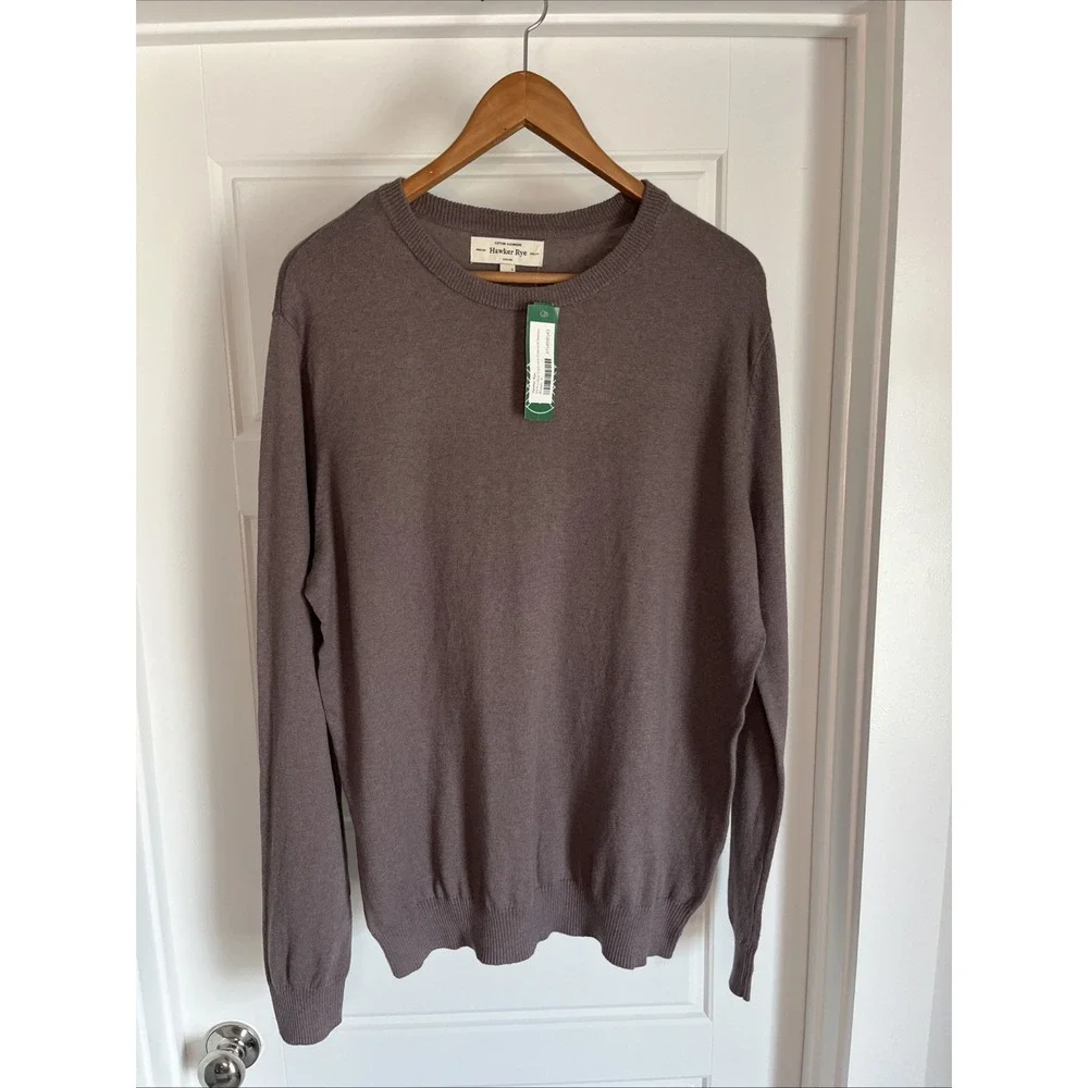 Hawker Rye Premium Quality Cotton Cashmere Pullover Sweater Men's L Brown New